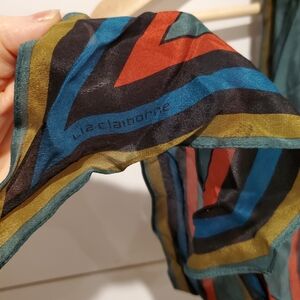 Vintage silk scarf liz caliborne colorful skinny Stripes art deco green Triangle